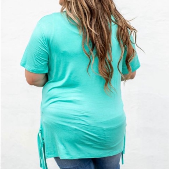 L&B Apparel Ariel Side Tie Top - Turquoise Sky - Picture 4 of 5